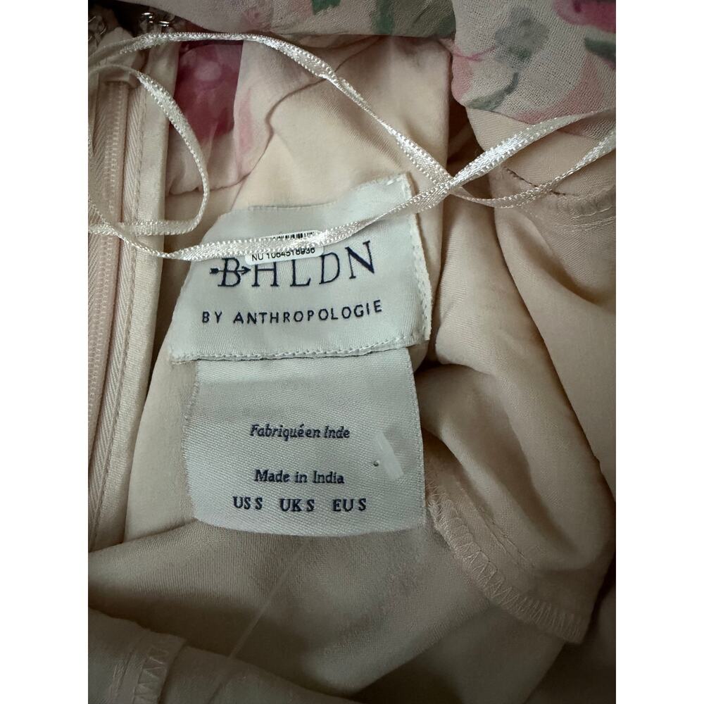 BHLDN Anthropologie Chiffon Maxi Dress Pink Floral Ruffle Bow Back Womens S - Picture 5 of 7